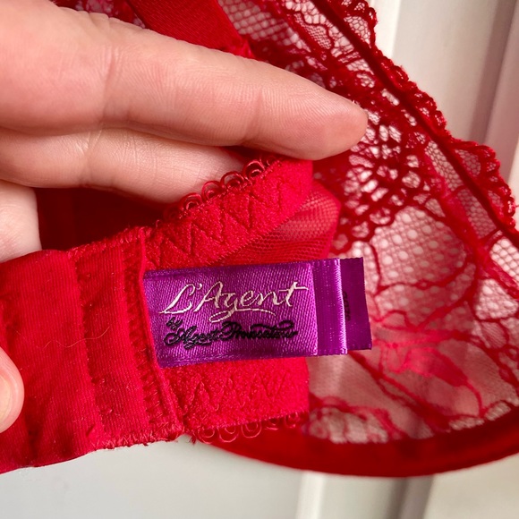 L’Agent by Agent Provocateur Red Lace Unlined Underwire Heart Bra Size 32DD - Picture 5 of 8